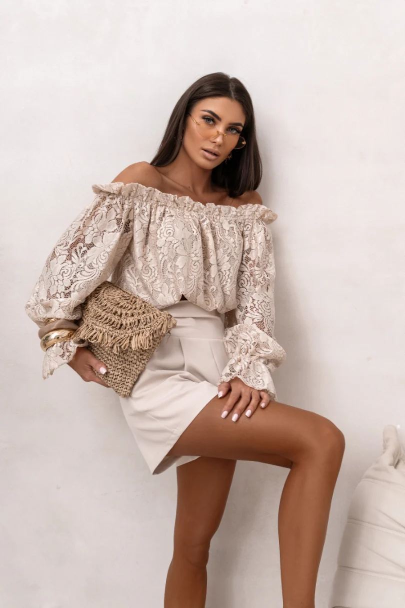Bluza hiszpanka MIA Dantela - Beż - imagine 2