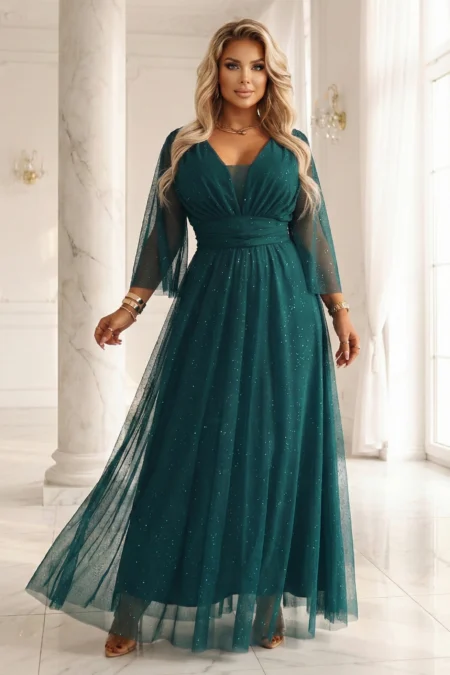 Rochie Dama Maxi, Decolteu rotund, Numoco, Verde