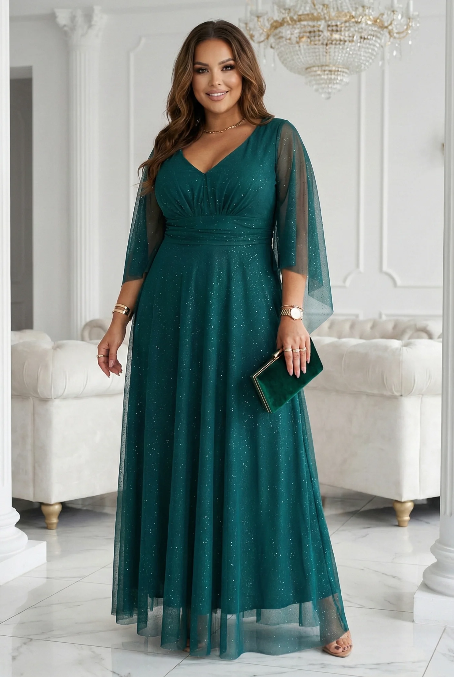 Rochie Dama Maxi, Decolteu adanc, Numoco, Verde - imagine 8