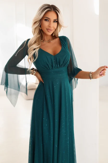 Rochie Dama Maxi, Decolteu adanc, Numoco, Verde