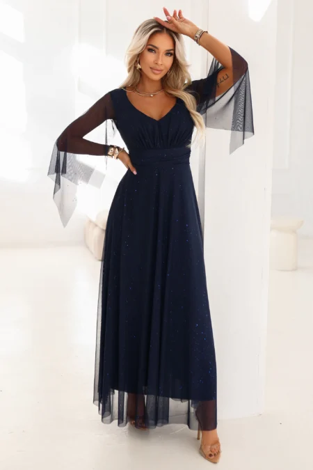Rochie Dama Maxi, Floral, Numoco, Bleumarin de Seara