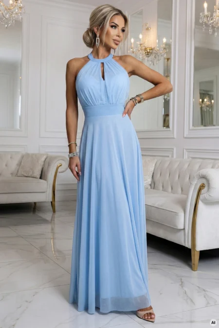 Rochie Dama Maxi, Dantela, Numoco, Albastru de Seara