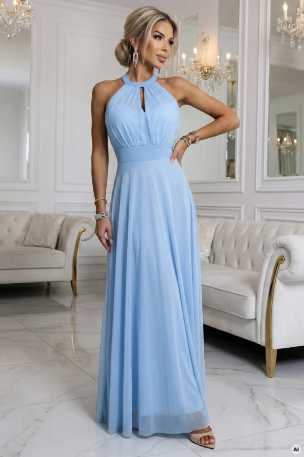 Rochie Dama Maxi, Dantela, Numoco, Albastru de Seara