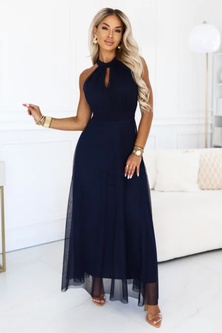 Rochie Dama Maxi, Floral, Numoco, Bleumarin de Seara
