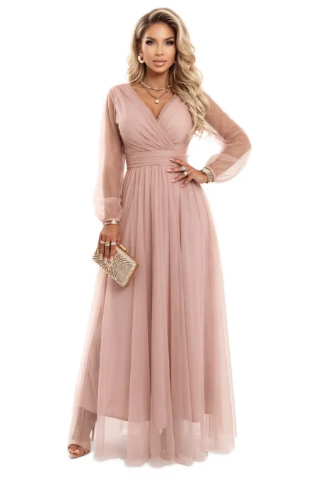 Rochie Dama Maxi, Decolteu in V, Numoco, Roz Eleganta