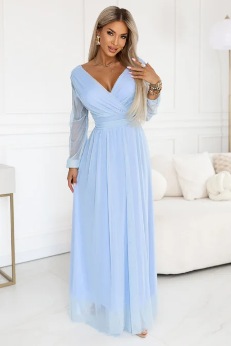 Rochie Dama Maxi, Floral, Numoco, Albastru de Seara