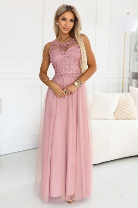 Rochie Dama Maxi, Floral, Numoco, Roz de Ocazie Nunta