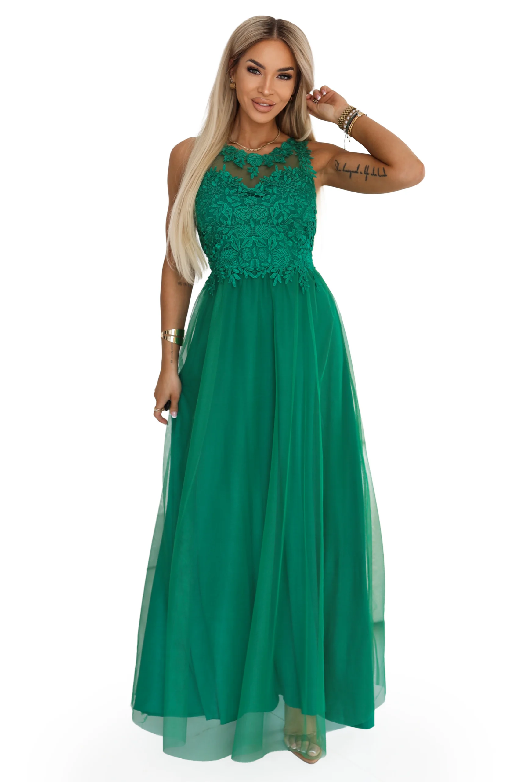 Rochie Dama Maxi, Floral, Numoco, Verde de Ocazie Nunta - imagine 8