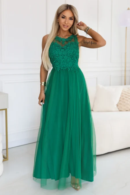 Rochie Dama Maxi, Floral, Numoco, Verde de Ocazie Nunta