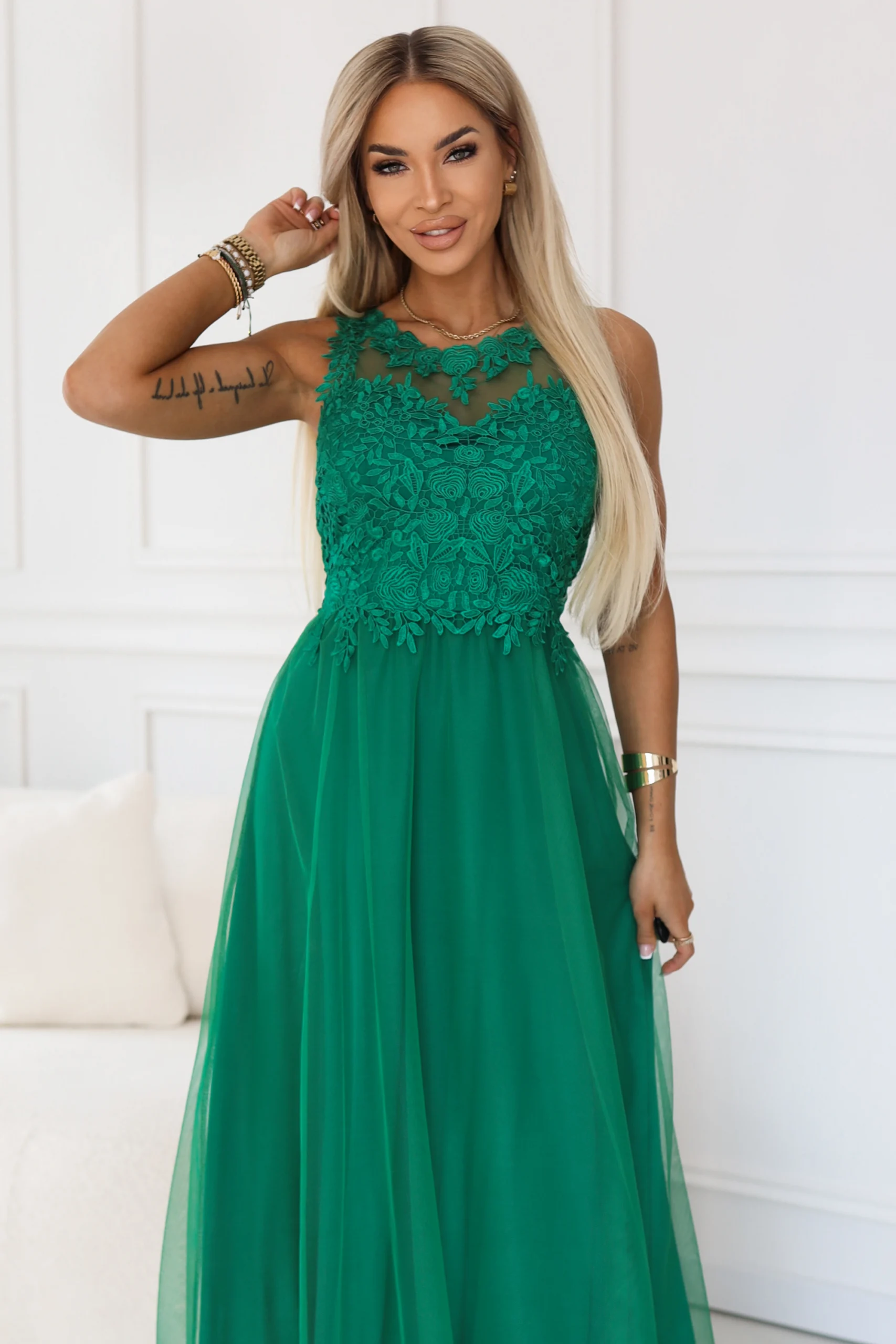 Rochie Dama Maxi, Floral, Numoco, Verde de Ocazie Nunta - imagine 6