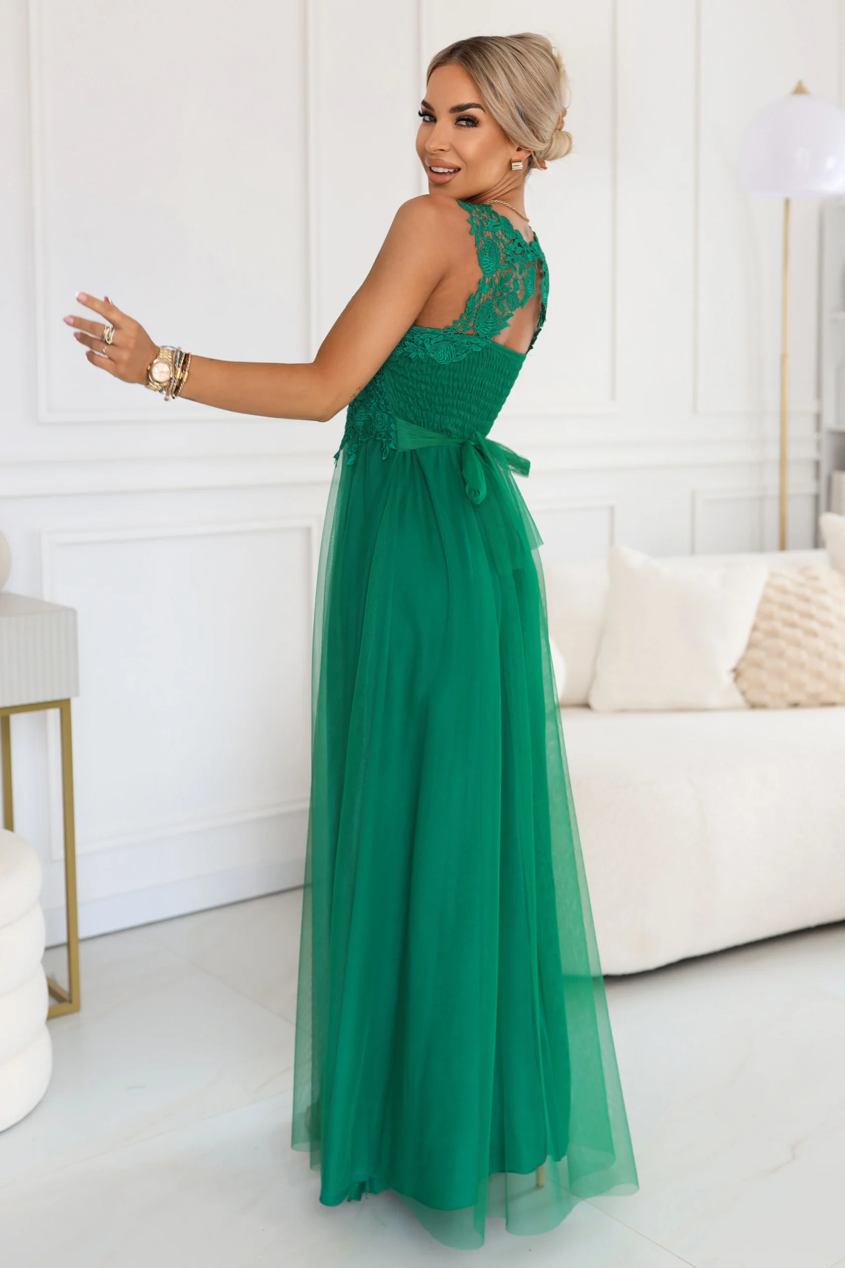 Rochie Dama Maxi, Floral, Numoco, Verde de Ocazie Nunta - imagine 2