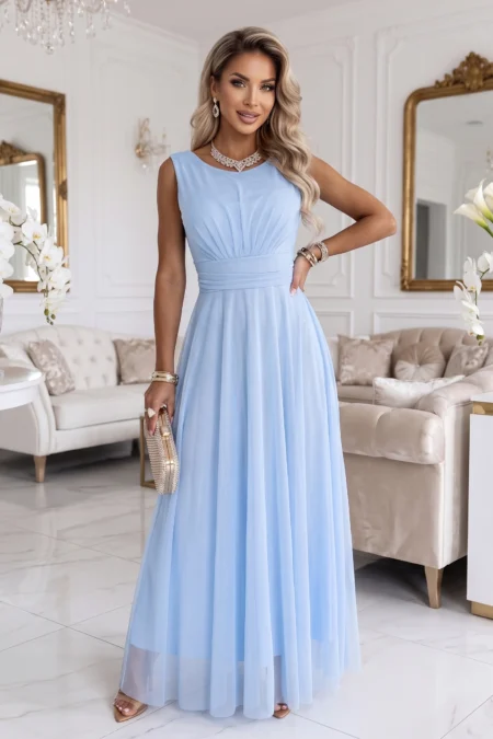 Rochie Dama Maxi, Floral, Numoco, Albastru de Petrecere