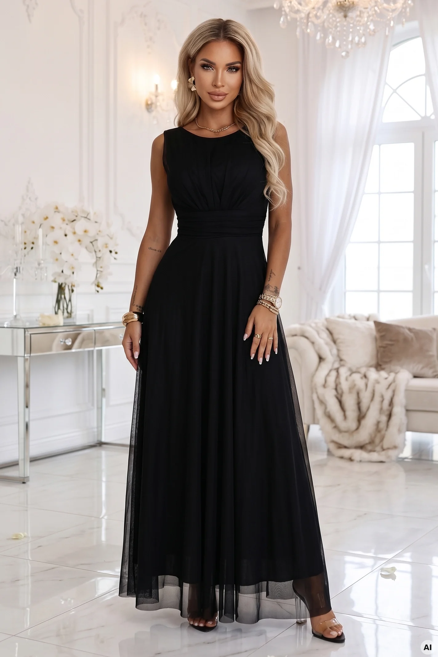 Rochie Dama Maxi, Decolteu rotund, Numoco, Negru - Image 6