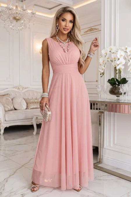 Rochie Dama Maxi, Dantela, Numoco, Roz de Petrecere
