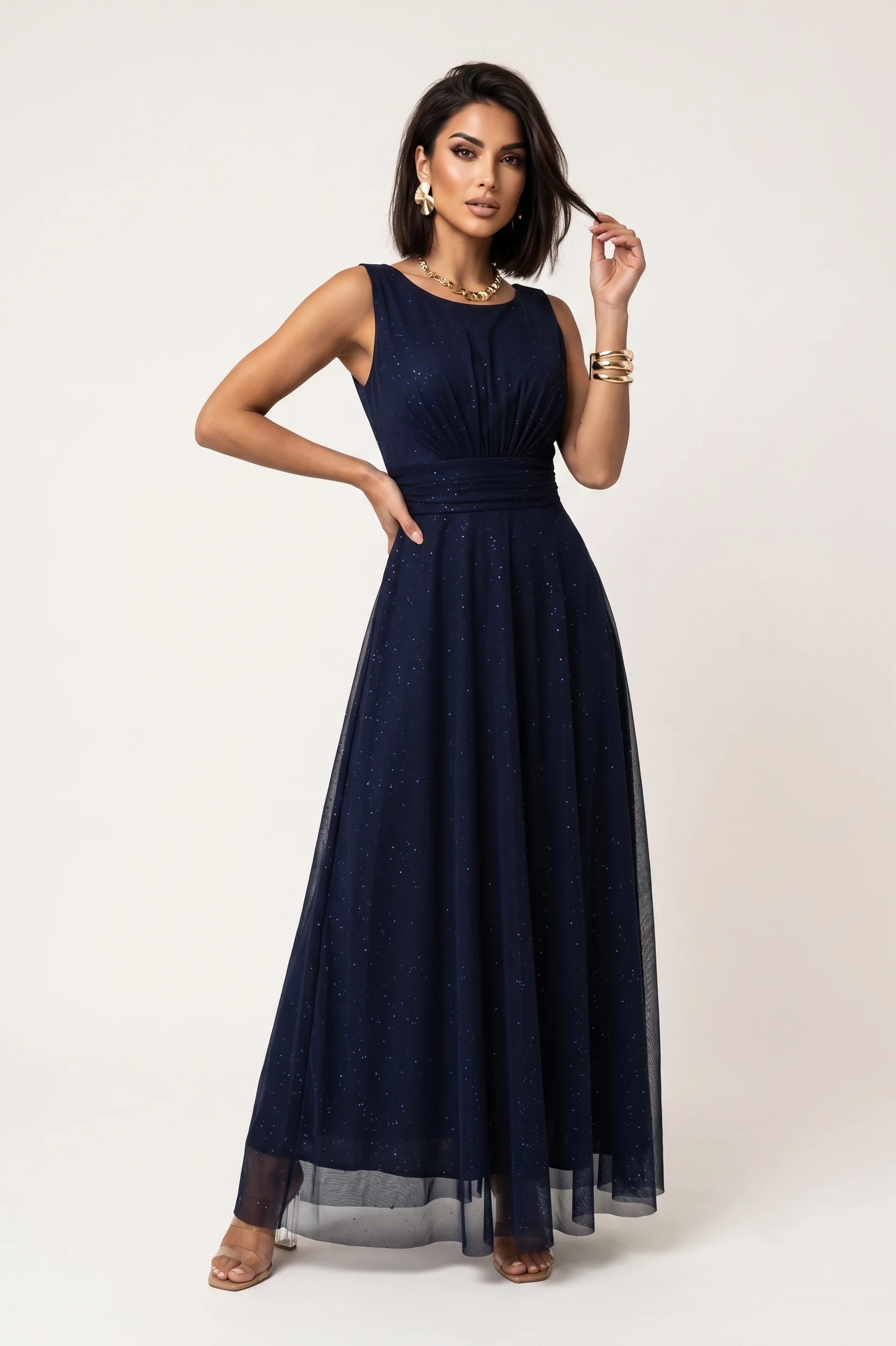 Rochie Dama Maxi, Floral, Numoco, Bleumarin de Seara - imagine 8