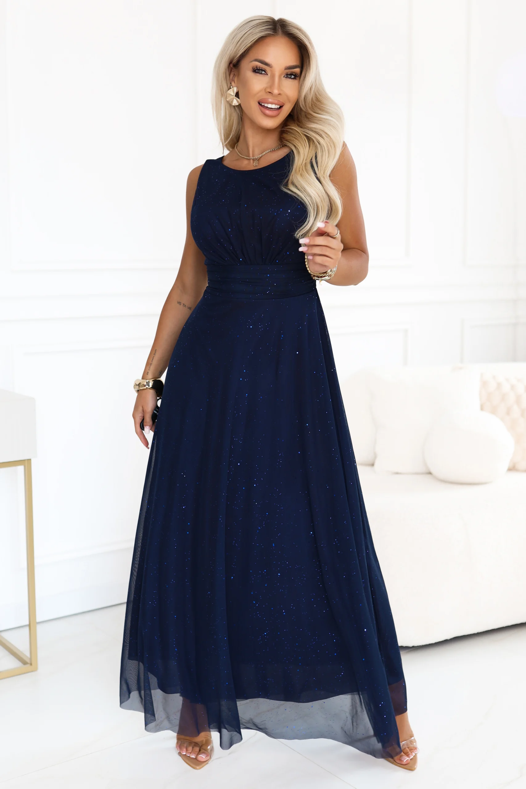 Rochie Dama Maxi, Floral, Numoco, Bleumarin de Seara - imagine 4