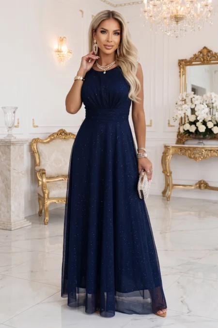 Rochie Dama Maxi, Floral, Numoco, Bleumarin de Seara