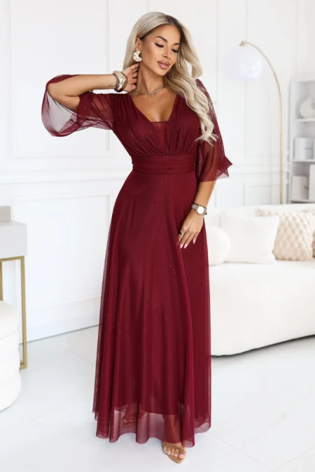 Rochie Dama Maxi, Floral, Numoco, Bordo de Seara