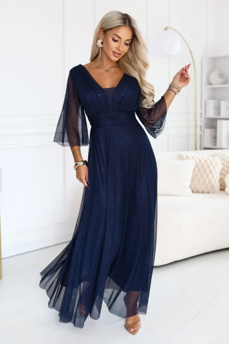 Rochie Dama Maxi, Floral, Numoco, Bleumarin de Seara