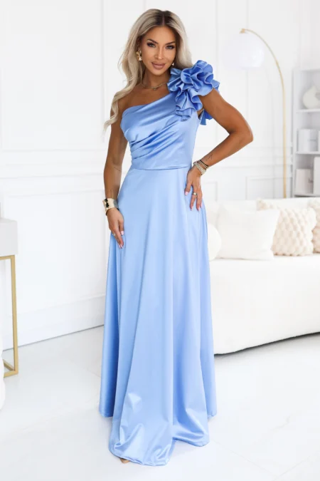Rochie Dama Maxi, Satin, Numoco, Albastru de Seara