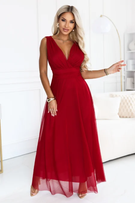 Rochie Dama Maxi, Floral, Numoco, Bordo Eleganta