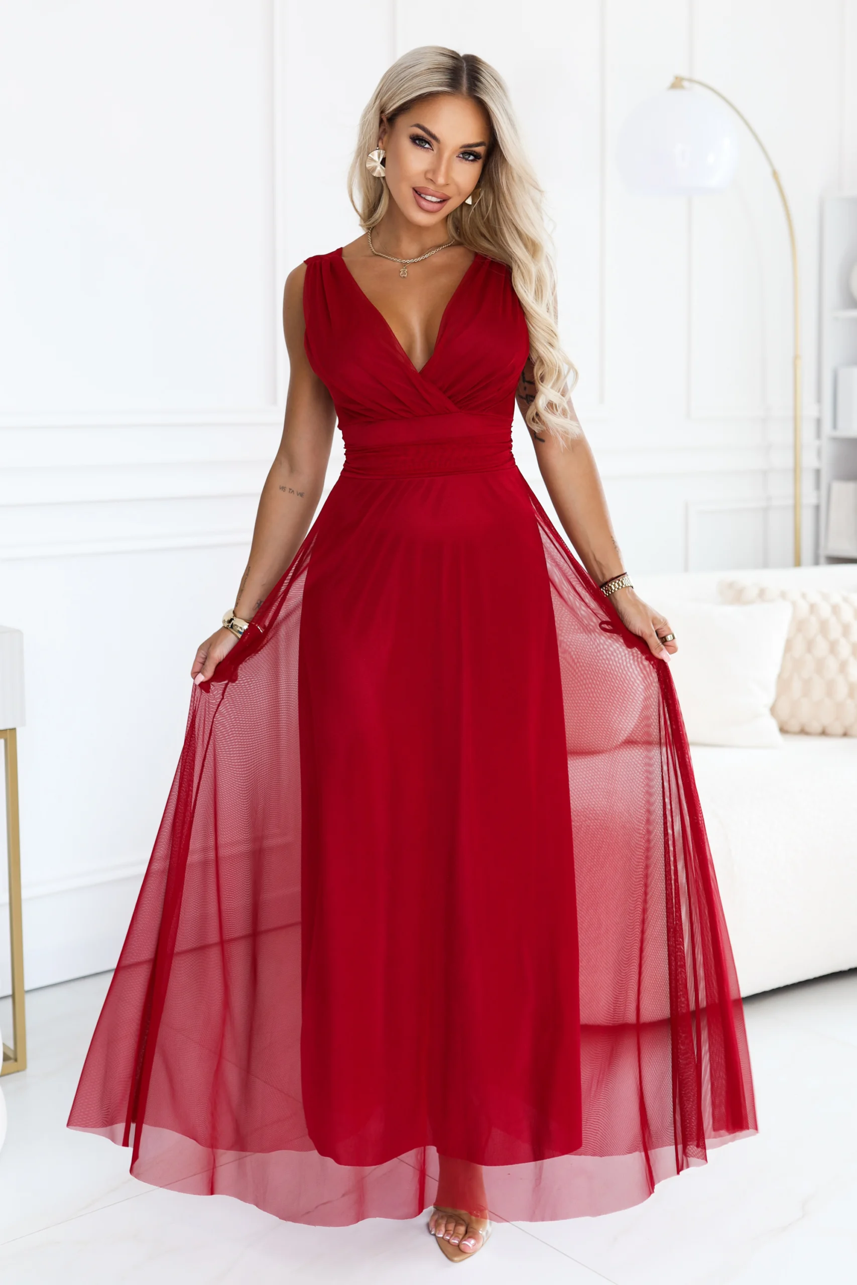 Rochie Dama Maxi, Floral, Numoco, Bordo Eleganta - Image 2