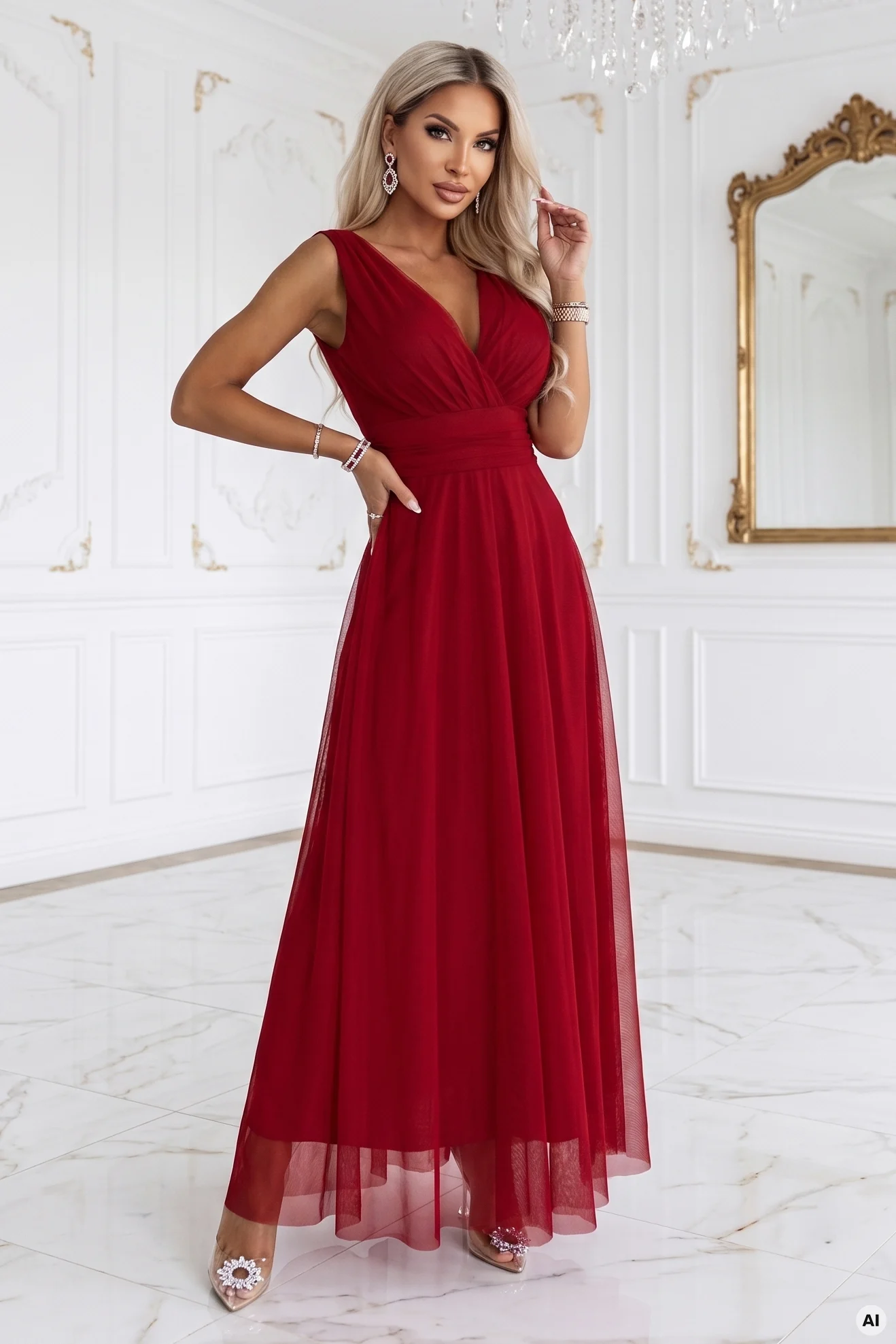 Rochie Dama Maxi, Floral, Numoco, Bordo Eleganta - Image 4