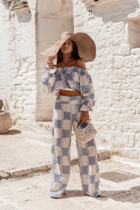 Compleu lniany MIA - Ricamo blue