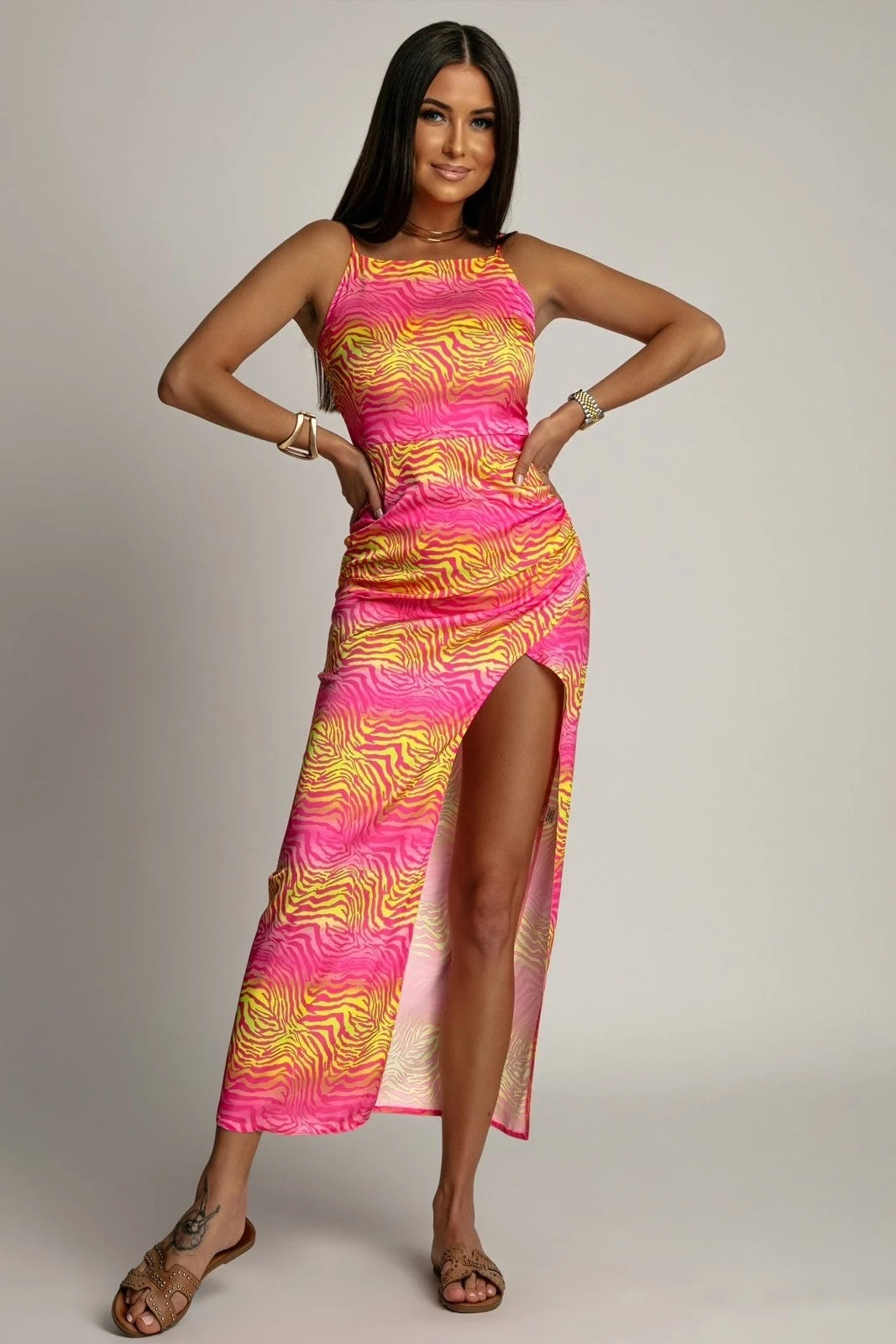 Rochie Din Satin - Roz Zebra - imagine 3