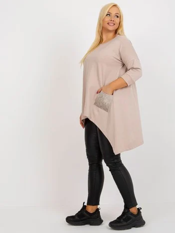 Bluza Dama Maneca 3/4, Decolteu rotund, RELEVANCE, Bej Casual