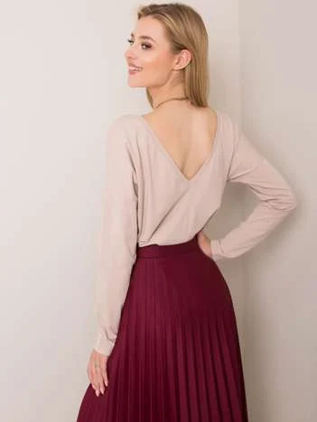 Bluza Dama Maneca lunga, Decolteu barcuta, BASIC FEEL GOOD, Bej Eleganta Office