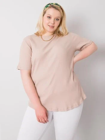 Bluza Dama Mini, Decolteu rotund, BASIC FEEL GOOD, Bej Eleganta Office Marimi Mari