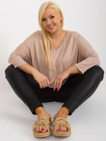 Bluza Dama Maneca 3/4, Decolteu in V, RELEVANCE, Bej Eleganta Office