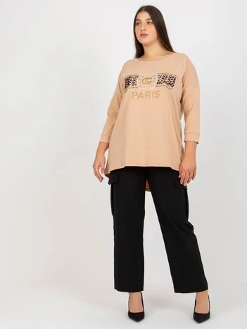 Bluza Dama Maneca 3/4, Decolteu rotund, VITON, Bej Eleganta Office