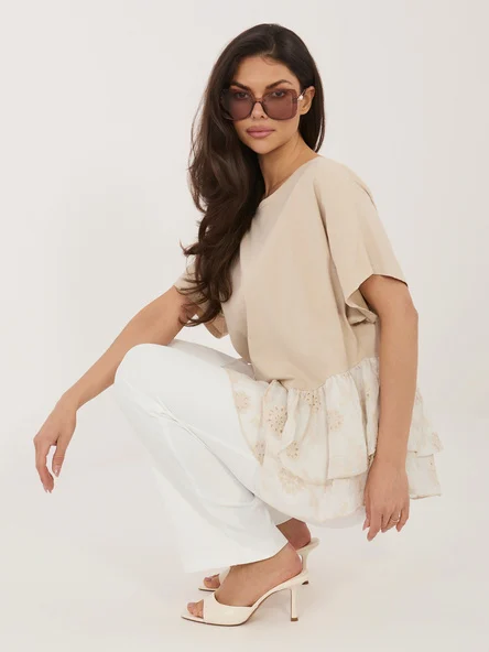 Bluza Dama Mini, Decolteu rotund, ITALY MODA, Bej