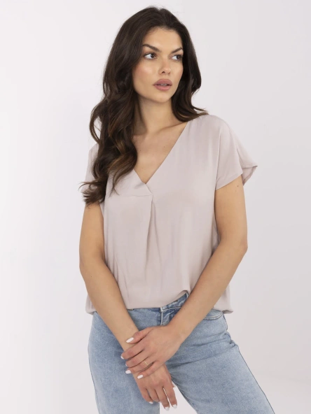 Bluza Dama Mini, Decolteu in V, Sublevel, Bej Casual Marimi Mari