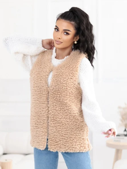 Vesta Dama Fara maneci, Fara maneci, COZY SHELLS, Bej Casual Marimi Mari