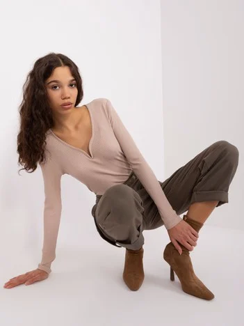 Bluza Dama Maneca lunga, Dungi, BASIC FEEL GOOD, Bej Casual