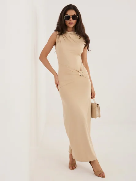 Rochie Dama Midi, Rochie creion, RUE PARIS, Bej Eleganta
