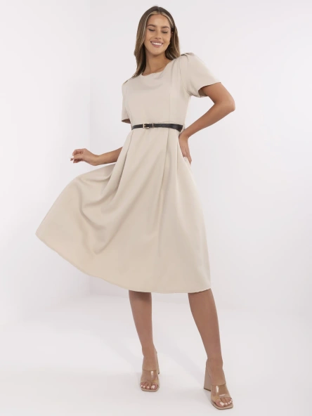 Rochie Dama Midi, Lejera, ITALY MODA, Bej Eleganta Office