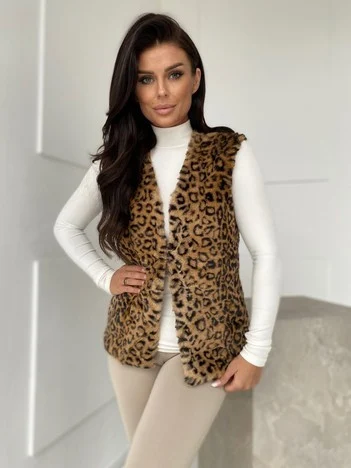 Vesta Dama Fara maneci, Animal print, YUPS, Bej Casual