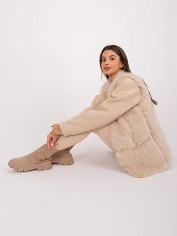 Vesta Dama Fara maneci, Guler inalt, Wool Fashion Italia, Bej de Vara Marimi Mari