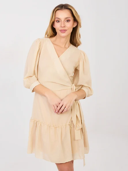 Rochie Dama Maneca 3/4, Imprimat, LAKERTA, Bej de Petrecere
