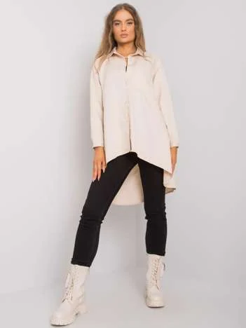 Camasa Dama Maneca lunga, Decolteu cu guler, ex moda, Bej Eleganta Office