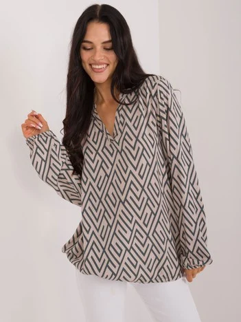 Bluza Dama Maneca lunga, Geometric, Sublevel, Bej Eleganta Office Marimi Mari