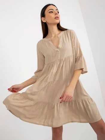 Rochie Dama Maneca 3/4, Oversize, Sublevel, Bej de Vara