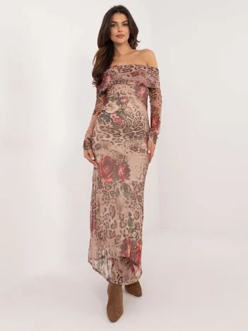 Rochie Dama Maxi, Floral, ITALY MODA, Bej de Petrecere