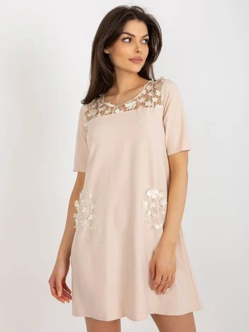 Rochie Dama Mini, Floral, LAKERTA, Bej de Sarbatori