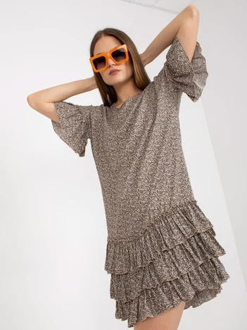 Rochie Dama Mini, Imprimat, ZULUNA, Bej Eleganta Office