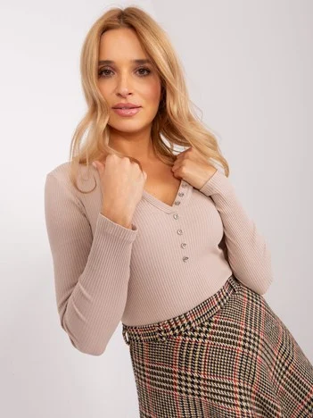 Bluza Dama Maneca lunga, Dungi, BASIC FEEL GOOD, Bej Eleganta Office